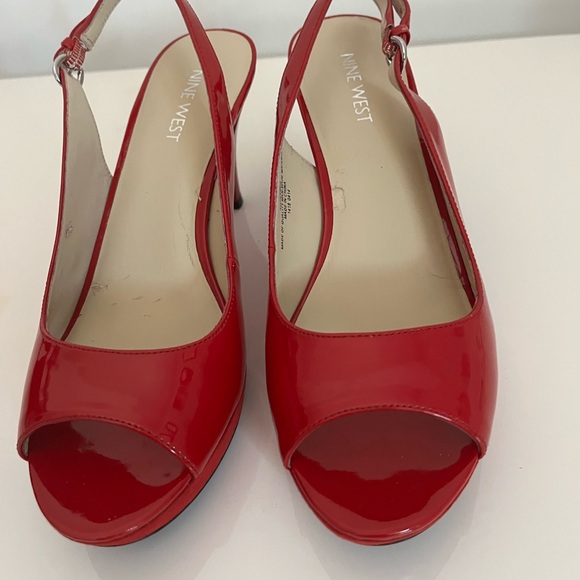 Nine West Glossy Red Peep-Toe Heels - Picture 2 of 6